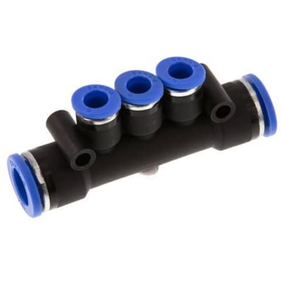 6mm x 10mm 3-way Manifold Messing/PA 66 Insteekfitting NBR