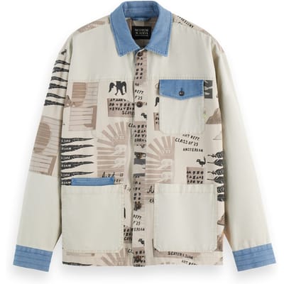 Scotch & Soda Printed & Washed Colour Block Worker Jacket Art Dept Collage Taglia: S | Giacche leggere Outlet | Uomo