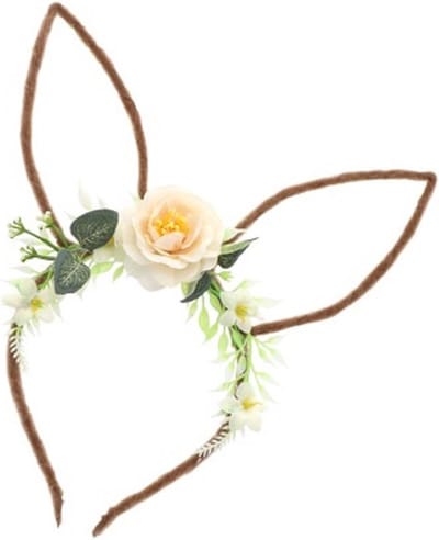 Chaks Verkleed diadeem paashaas/bunny oren - met bloemen - wit - one size