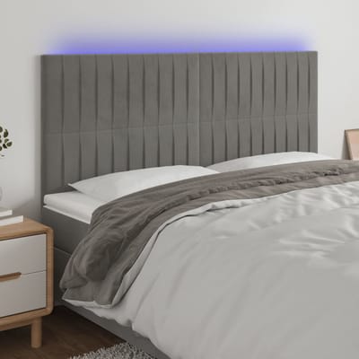 vidaXL - Hoofdbord - LED - 160x5x118/128 - cm - fluweel - lichtgrijs