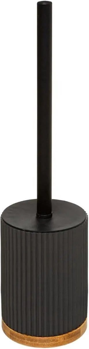 5five Toiletborstel met houder - zwart - polyresin kunststeen - 40 cm - Badkamer en toilet