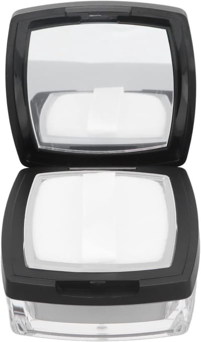Lege poederdozen voor make-up, navulbare poederbox met spiegeltje en lepel, aparte opbergdoos voor losse poeder, zwart kunststof container voor cosmetica
