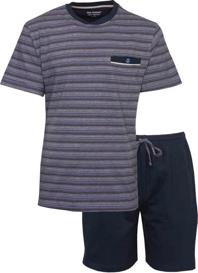 Paul Hopkins Heren Shortama - Pyjama Set - Elasthan Boorden - Blauw - Maat S