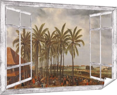 Gards Tuinposter Doorkijk Het Kasteel van Batavia - Andries Beeckman - 180x120 cm - Tuindoek - Tuindecoratie - Wanddecoratie buiten - Tuinschilderij