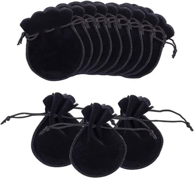Set van 200 Kleine Zwarte Fluwelen Juwelen Tassen met Trekkoord voor Feestjes en Cadeaus 9x7cm