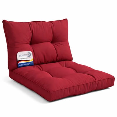 Beautissu Lounge Kussen Set met Zitkussen 40x40 cm & Rugkussen 50x40 cm Rood – Comfortabel Tuinkussen voor Tuinstoelen Rotan Stoelen Tuinmeubelen en Fauteuils – Loungekussens Outdoor – xLuna
