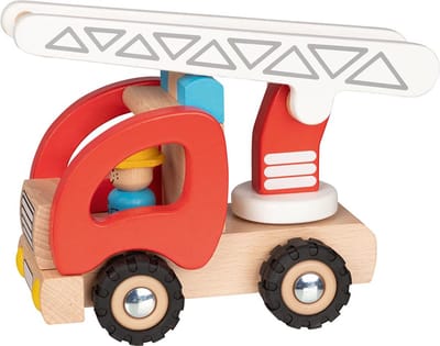 GOKI Houten voertuig - Brandweerladdertruck - 19,6X9X13,9Cm - Met Rubberen Banden - 2 Jaar