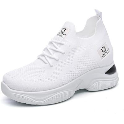 Lente en Herfst Nieuwe Ademende Slankmakende Binnenverhoging Casual Sneakers Dames Platform Schoenen 35 white