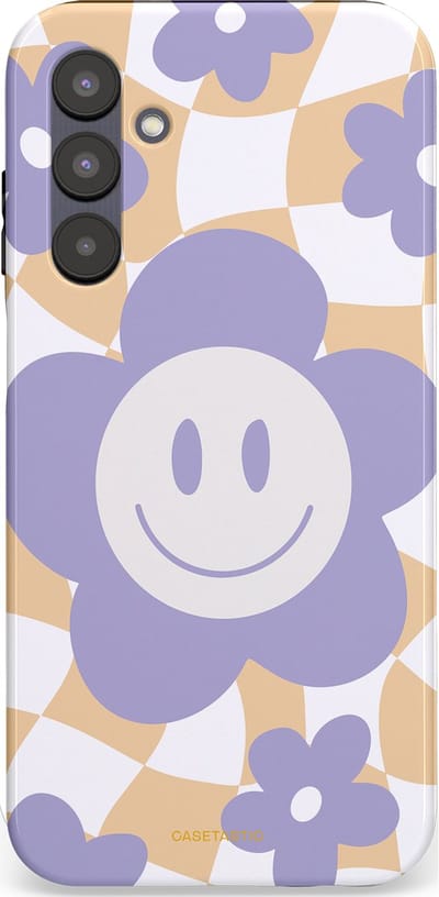 Casetastic hoesje geschikt voor Samsung Galaxy A25 - Dubbellaagse bescherming - Madeliefjes magie - Fashion Case - Lila Wit Zand Lichtgrijs