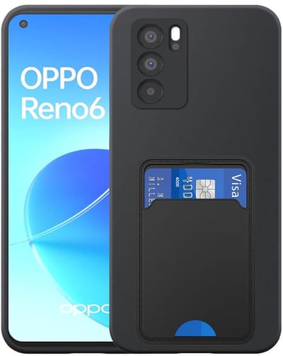 Geschikt voor Oppo Reno 6 5G Telefoonhoesje met TPU Pasjeshouder - Flexible Back Cover Case Siliconen TPU with Cardslot - Zwart - Smartphonica geschikt voor Oppo Reno6 5G