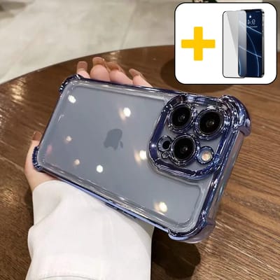 Bumper Hoesje voor iPhone 16 Pro Max, Schokabsorptie Transparante Case, Valbeveiliging Dunne Beschermhoes, Blauw - Screenprotector