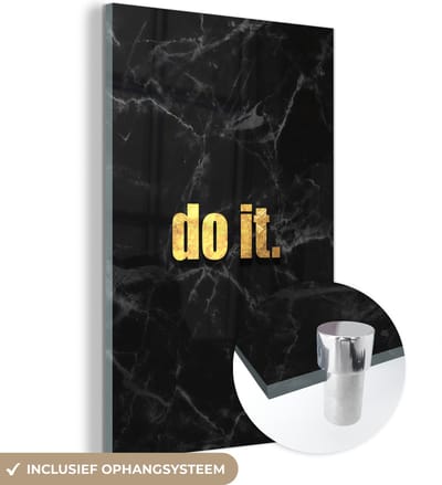 MuchoWow® Glasschilderij 40x60 cm - Schilderij acrylglas - Quotes - Motivatie - Gold - Zwart - Foto op glas - Schilderijen