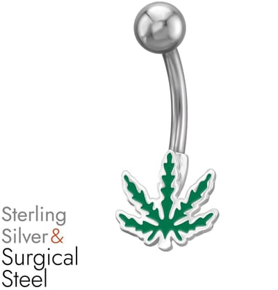 Joy|S - Navel piercing - wietblad - blad - Sterling zilver 925 - staaf 316L Chirurgisch staal