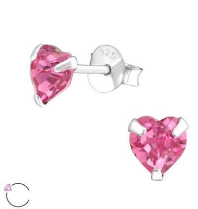 Joy|S - Zilveren hartje oorbellen 6 mm - La Crystale roze kristal