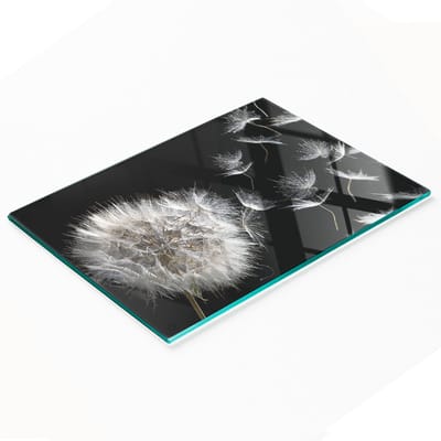 Decoratieve snijplank van gehard glas met paardenbloemmotief, 80x52 cm