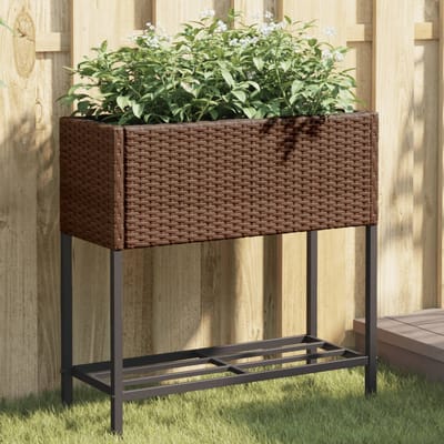 vidaXL - Plantenbakken - met - schap - 2 - st - 70x28x70 - poly - rattan - bruin