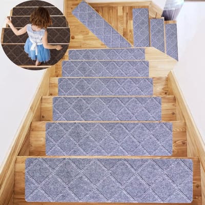 Antislip traptreden (set van 15) — 76 x 20,3 cm — Trapmatten met herbruikbare kleeflaag — Wasbare traptreden — Antislip — Geschikt voor binnengebruik — Ideaal voor: trappen, keukens, slaapkamers, ruimtes voor huisdieren en meer.