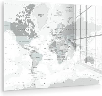 MuchoWow® Glasschilderij 160x120 cm - Schilderij acrylglas - Wereldkaart - Wit - Grijs - Aarde - Foto op glas - Muurdecoratie woonkamer - Wanddecoratie slaapkamer - Schilderijen