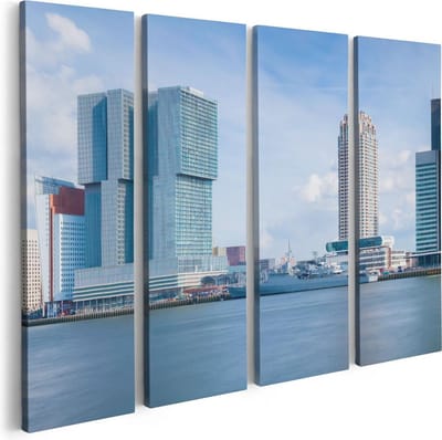 Artaza Canvas Schilderij Vierluik Rotterdamse Skyline Aan Het Water - 80x60 - Foto Op Canvas - Canvas Print