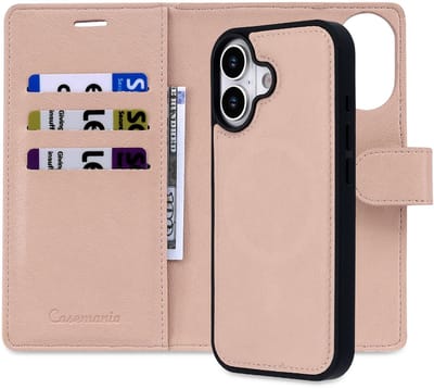 Casemania Hoesje Geschikt voor Apple iPhone 17 - Pale Pink - 2 in 1 Afneembare Bookcase van Lederlook met Fijne Nerf - Geschikt voor MagSafe - Portemonnee Telefoonhoesje met Pasjeshouder en Standaardfunctie