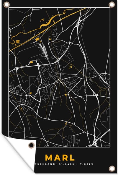 Muurdecoratie Goud - Stadskaart - Kaart - Plattegrond - Duitsland - Marl - 120x180 cm - Tuinposter - Tuindoek