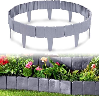 NAIZY Gazonrand Border Garden Barrier Lawn Lawn Edging Fence Stone kijken 10m 40 Stuks, Grijs - Decoratief per 1 element 25 x 23 cm (B x H) - Tuinpalissade voor tuinhek en gazon