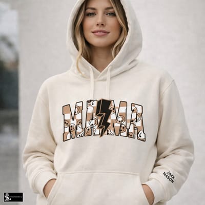 Dames hoodie smiley mama met kindernaam of kindernamen op de mouw-Maat S