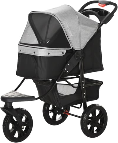 Zenzee® - Hondenbuggy opvouwbaar - Met regenhoes - All terrain - Grote wielen - Hondenwagen - Pet stroller - Tot 20Kg - Grijs/Zwart - 110 x 57 x 107 cm
