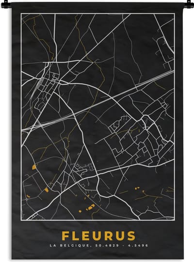 Wandkleed - Wanddoek - Fleurus - Stadskaart - Gold - Plattegrond - Kaart - 120x180 cm - Wandtapijt