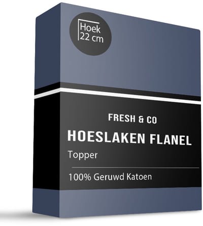 Dekbed-Discounter - Fresh and Co Topper Hoeslaken 80 x 200 cm - Verkoelend Katoen Flanel - Geschikt voor toppers tot 15 cm hoog - Wasbaar op 30 graden - Strijkvrij - Navy