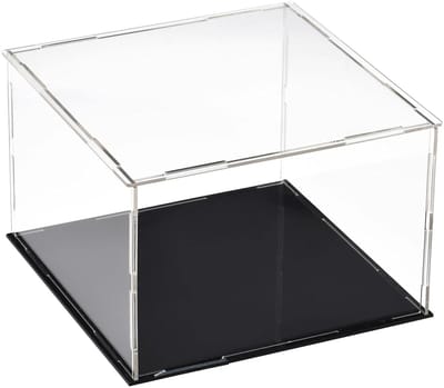 Dailygoods- Vitrinekast 4-zijdig transparant - Vitrinekast voor actiefiguren - Showcase met zwarte basis - Stofdichte bescherming - Binnenmaat 15x15x10 cm - Displaycase