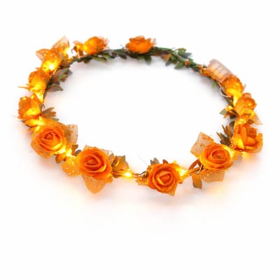 LED Haarband Oranje met Roosjes – Lichtgevende Tiara voor WK Voetbal, Koningsdag, Festival & Carnaval