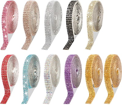11 rollen zelfklevend strasslint, zelfklevend strasslint, strasssteentjes en pailletten, decoratief lint, glinsterende steentjes, doe-het-zelf accessoires, diverse kleuren, 2*91.5cm
