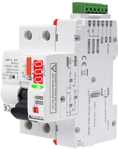 Intelligente Stroomschakelaar - Aardlekschakelaar Herinschakeling - Automatisch Beveiligen Circuit - Digitaal LED Display - 2 Polen 40A - Grijs