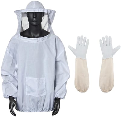 Dailygoods - Imkerpak met handschoenen, imkerhandschoenen van geitenleer, imkerjas met sluier, imkerjas met hoed, imker, beschermende handschoenen met lange mouwen, imkerhandschoenen voor heren en dames