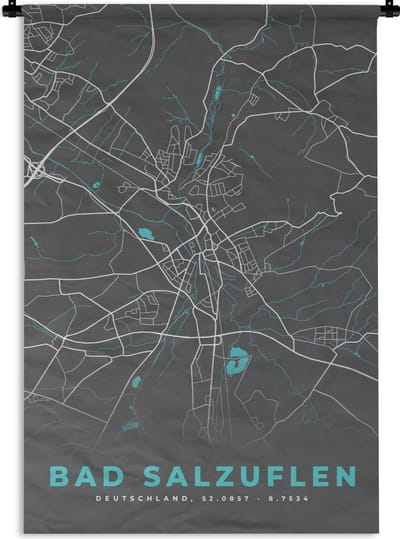Wandkleed - Wanddoek - Kaart – Plattegrond – Stadskaart – Bad Salzuflen – Duitsland – Blauw - 120x180 cm - Wandtapijt