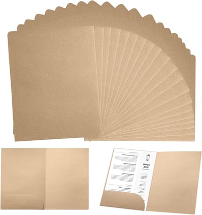 A4 Documentenmap met Compartimenten - 20 Stuks Kraft Papier, Presentatiemap met Kaartsleuf, Ideaal voor Kantoor en Presentaties