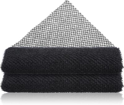Zwarte Afrikaanse netspons set van 2, lange douchespons voor exfoliatie, lichaamswas en rugscrub, 30 x 80 cm