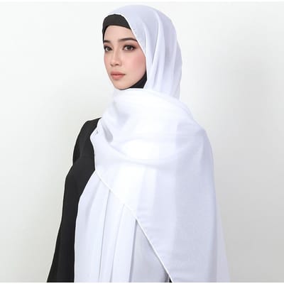 Dames Grote Maat Effen Effen Chiffon Kreuk Zilveren Hijab Sjaal Dame Hoge Kwaliteit Wikkels En Sjaals Moslim Hoofdband Islamitische Tulband white