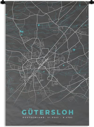 Wandkleed - Wanddoek - Stadskaart – Kaart – Gütersloh – Blauw – Duitsland – Plattegrond - 120x180 cm - Wandtapijt