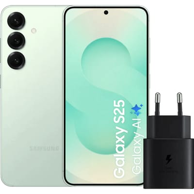 Samsung Galaxy S25 128GB Mint 5G + Samsung Oplader 25 Watt Zwart