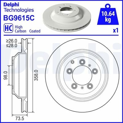Remschijf DELPHI BG9615C, 1 stuk