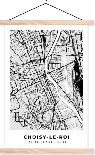 Posterhanger incl. Poster 40x60 cm - Schoolplaat - Choisy-le-Roi - Plattegrond - Frankrijk - Kaart - Stadskaart - Textielposter - Blanke latten - Stadskaart