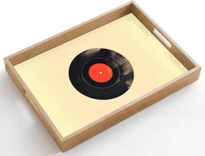 Dienblad hout 50x35 cm - Schootdienblad - Illustratie - Vinylplaat - Beige - Vintage - Borrelplank rechthoek - Plateau dienbladen