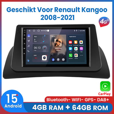 Awesafe Autoradio - 4GB & 64GB 8-Kern V1PRO - Geschikt voor Renault Kangoo 2008 t/m 2021 - Carplay & Android auto - Met navigatie GPS - Radio scherm - Ondersteuning invoegen 4G SIM