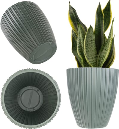 KADAX Decoratieve sierpot met binneninzetstuk, ronde plantenpot, bloempot van kunststof, plantenpot voor binnen en buiten, bloempot (groen, 30 cm)