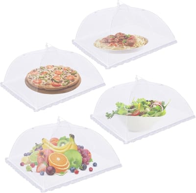 Voedselkap - 4 stuks - Voedselafdekking - Voedselhoes - 38×38 cm - Eten Afdekken - Bescherm je eten - Opvouwbare vliegenscherm - Insectennet - Vliegen Net - Vliegenkap Eten - Witte Vliegenkap - Witte Voedselkap