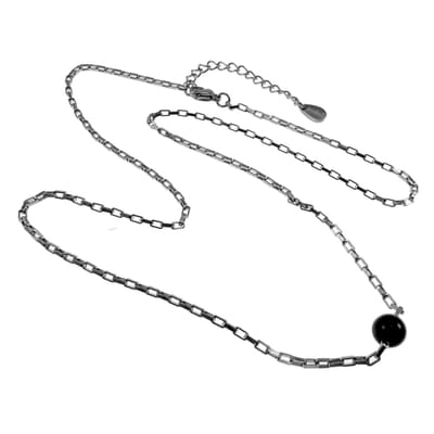 Ketting Dames - Gepolijst RVS - Rechthoekige Schakelsketting met Natuurlijke Obsidiaansteen – Verstelbaar 45cm tot 50cm