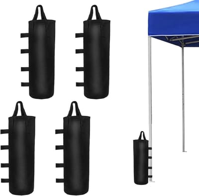 Set van 4 Zandgewichten voor Tuinhuisjes en Tent, Zware Sandbags voor Buiten, 20 x 50 cm, Zwart, Ideaal voor Schaduw en Stabiliteit
