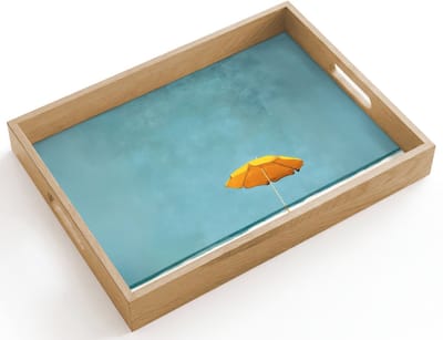 Dienblad hout 40x30 cm - Schootdienblad - Parasol - Geel - Strand - Zee - Borrelplank rechthoek - Plateau dienbladen